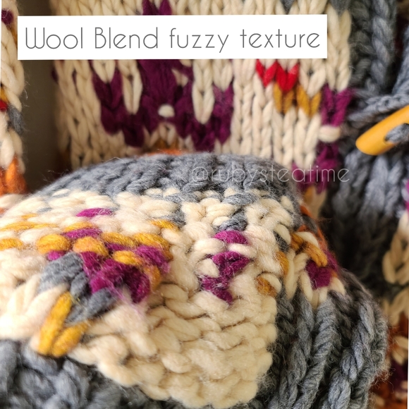 Chunky Knit Boho Neo Fairisle Cardigan Sweater, Wooden Toggle Buttons, ANTHRO - Picture 16 of 16